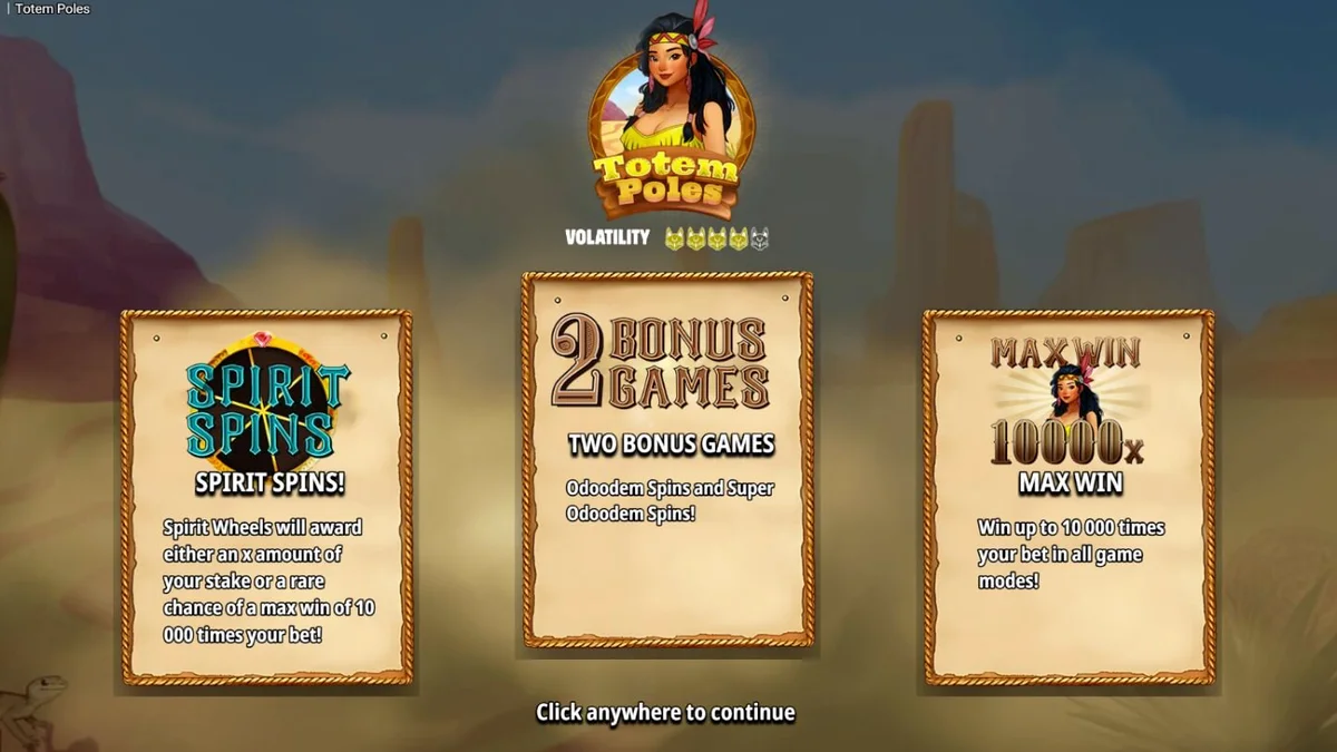 Totem Poles slot machine interface with tribal art and animal spirits