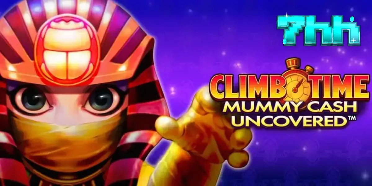 Interface do jogo de slot Climb Time Mummy Cash Uncovered com tema egípcio